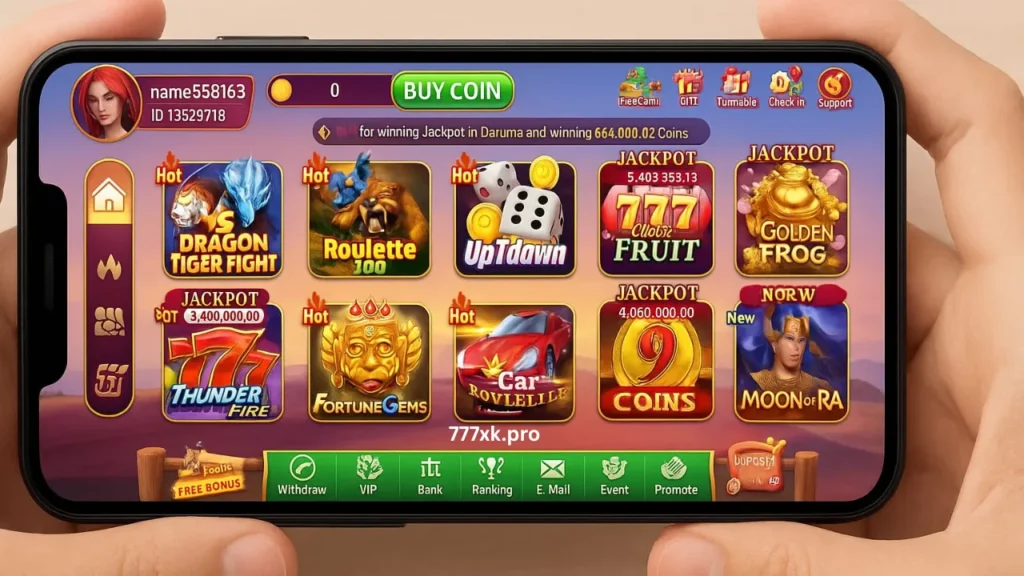 777xk game homepage and shows all popular games
