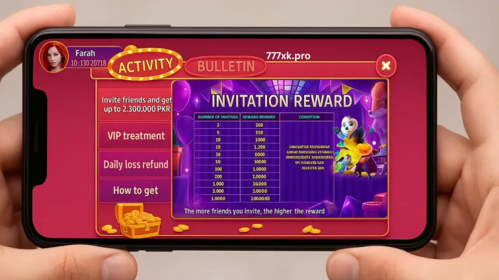 Invitation rewards of 777xk apk